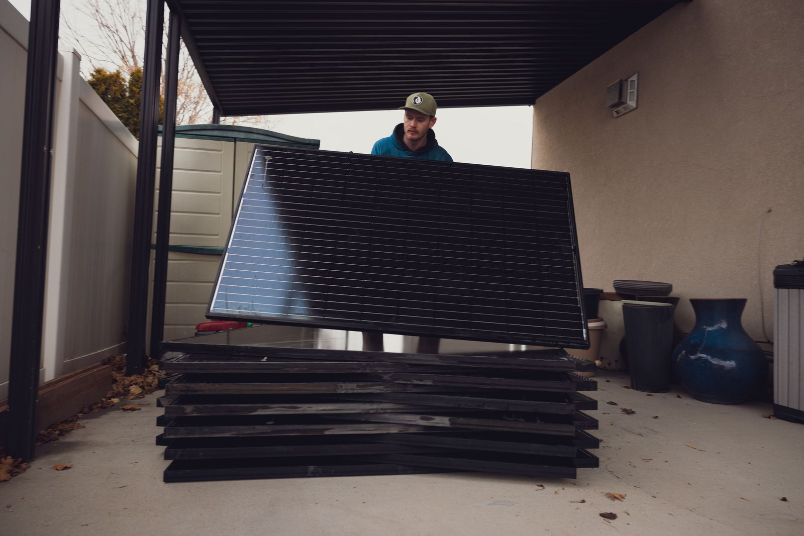 Solar panels removed and stored during a roof replacement